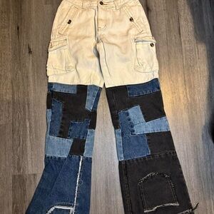 Patchwork Denim Cargo Jeans